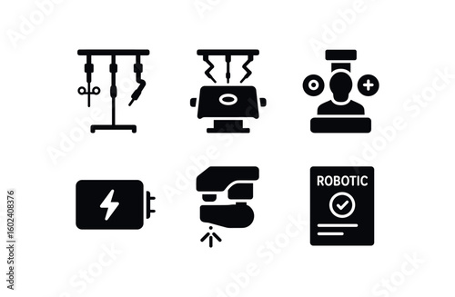 solid icon isolated surgical robot instment rack surgical robot sterile drape surgical robot calibration phantom surgical robot backup battery surgical robot laser surgical robot control