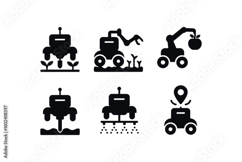 solid icon isolated agricultural robot seeding module agricultural robot weeding agricultural robot fit picker agricultural robot soil sampler agricultural robot fertilizer sprayer