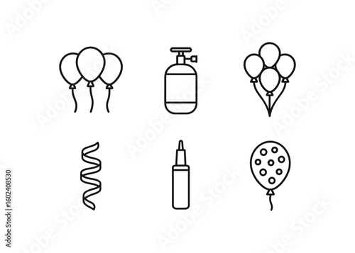 stroke icon mono icons style isolated late balloons helium tank balloon bouquet colorful ribbon balloon pump confetti balloon
