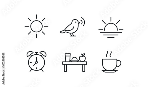 stroke icon mono icons style isolated morning (serenity): morning birdsong sunrise breakfast table steaming tea