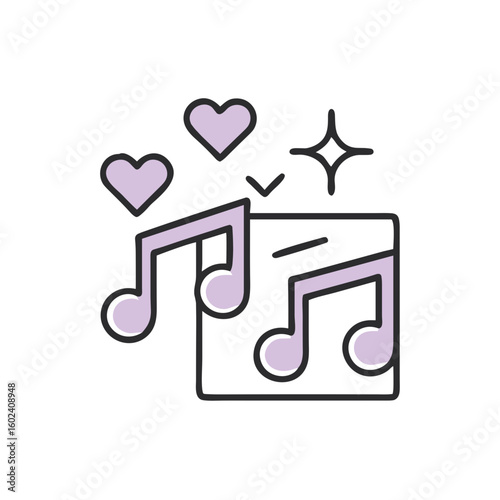 Icon of music notes with hearts and sparkles for ceremony theme  