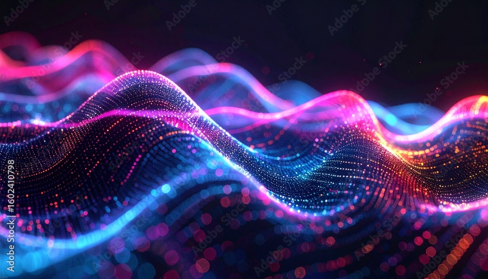 Fototapeta premium Holographic AI Neural Mesh Gradient Background with Light Leaks