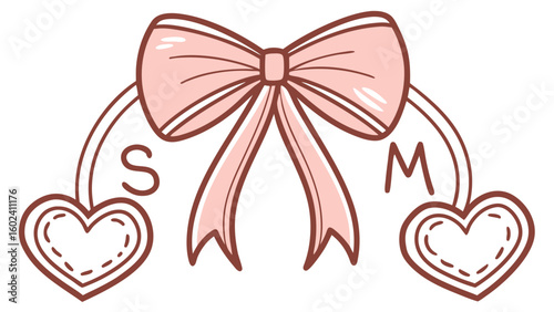 Pink bow with hearts and letters S M ribbon heart shape