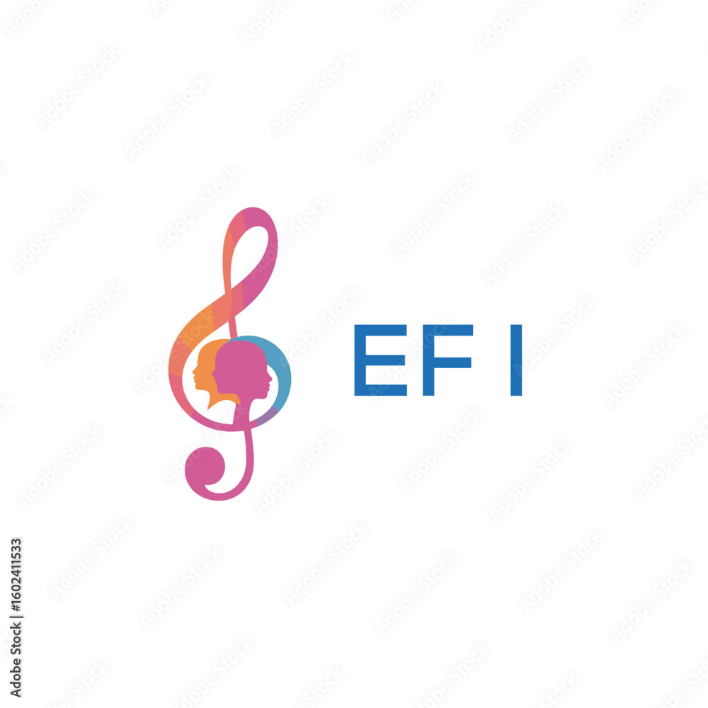Obraz premium EFI “Creative music logo with human silhouettes and treble clef in gradient colors, EFI Later Logo, modern artistic design isolated on white background” 
