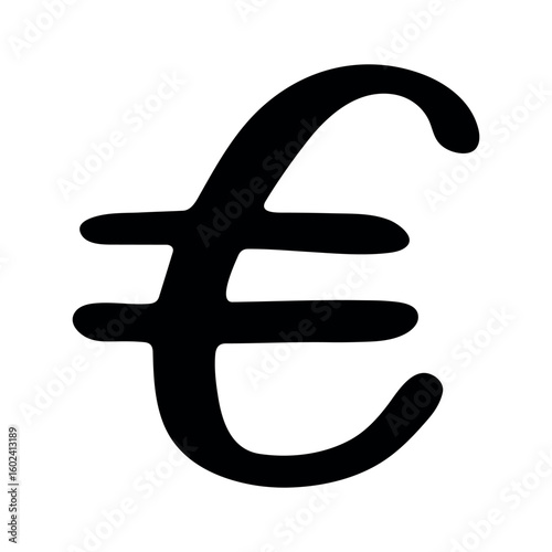 Hand drawn euro currency symbol. Brush stroke doodle. Single element for design