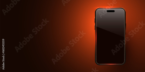 3d mobile phone screen on light glow background. Smartphone futuristic app mockup with abstract beams flare. Glossy winner game presentation on device. Vector illustration