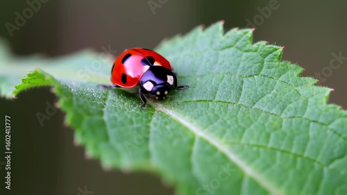 Ladybug on a green leaf