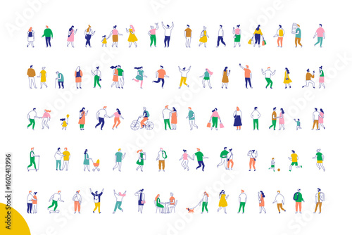 Large colorful vector illustration set of active lifestyle people in various poses, from sports to work, great for creative digital and print use.