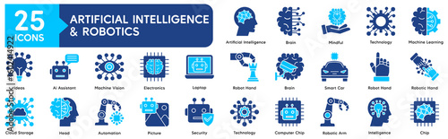 Artificial Intelligence and Robotics Icons Collection related to AI, machine learning, neural network, brain, innovation