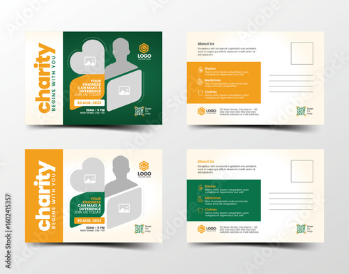 Modern and creative charity postcard template for donations and fundraising