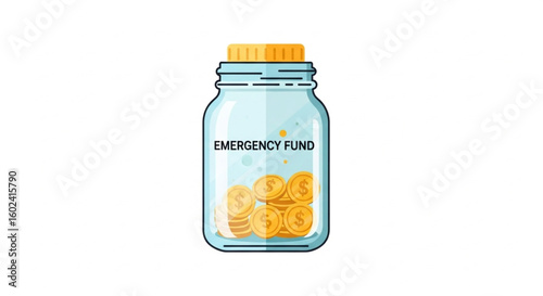 Secure your future with an emergency fund illustrated by coins in a glass jar, financial savings concept.