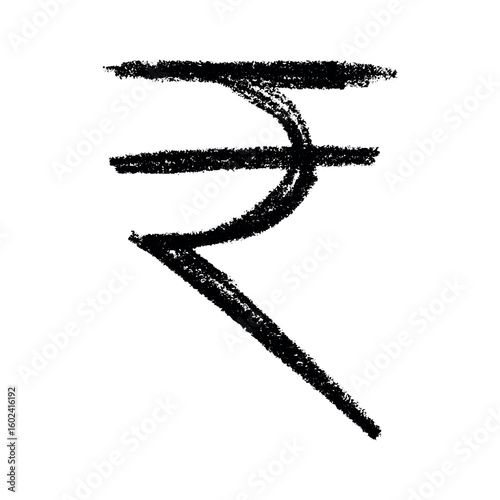 Hand drawn rupee currency symbol. Brush stroke doodle. Single element for design