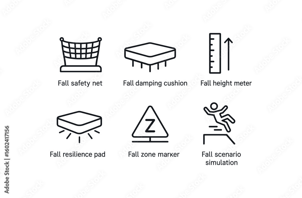 straight perfect stroke icon mono icons style isolated fall safety net fall damping cushion fall height meter fall resilience pad fall zone marker fall scenario simulation
