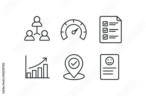 straight perfect stroke icon mono icons style isolated work team chart work performance metric work assignment sheet work output graph work milestone marker work feedback form