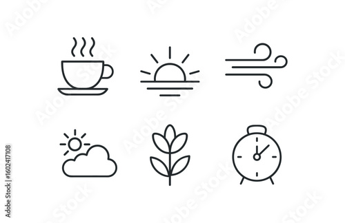 straight perfect stroke icon mono icons style isolated morning coffee aroma morning shadow morning breeze gust morning sky palette morning freshness scent morning ritual timer