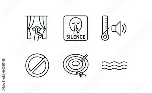 straight perfect stroke icon mono icons style isolated silence hush curtain silence quiet zone silence noise meter silence void silence zen garden silence current