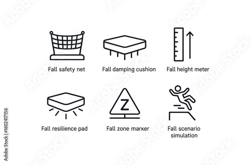 straight perfect stroke icon mono icons style isolated fall safety net fall damping cushion fall height meter fall resilience pad fall zone marker fall scenario simulation