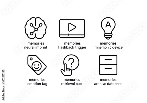 straight perfect stroke icon mono icons style isolated memories neural imprint memories back trigr memories mnic device memories emotion tag memories retril cue memories archive database