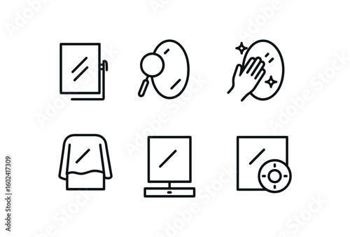 straight perfect stroke icon mono icons style isolated mirror tilting hin mirror magnification lens mirror surface polish mirror silvering layer mirror dust cover mirror adjustment knob