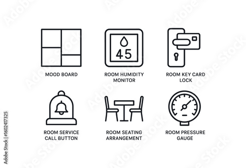 straight perfect stroke icon mono icons style isolated room decor mood board room humidity monitor room keycard lock room service button room ing arranment room pressure gau