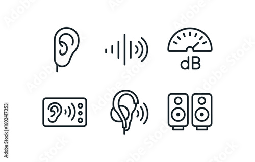 straight perfect stroke icon mono icons style isolated listening earbud sensor listening frequency lyzer listening decibel meter listening interface listening noise isolator listening