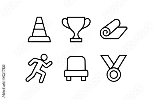 straight perfect stroke icon mono icons style isolated sport training cone sport trophy sport gym mat sport athlete sport stadium sport medal ribbon
