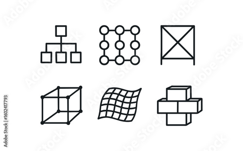 straight perfect stroke icon mono icons style isolated stcture hierarchical tree diag stcture cellular matri plot stcture skeleton bracing fe stcture unit cell stcture mesh surface net