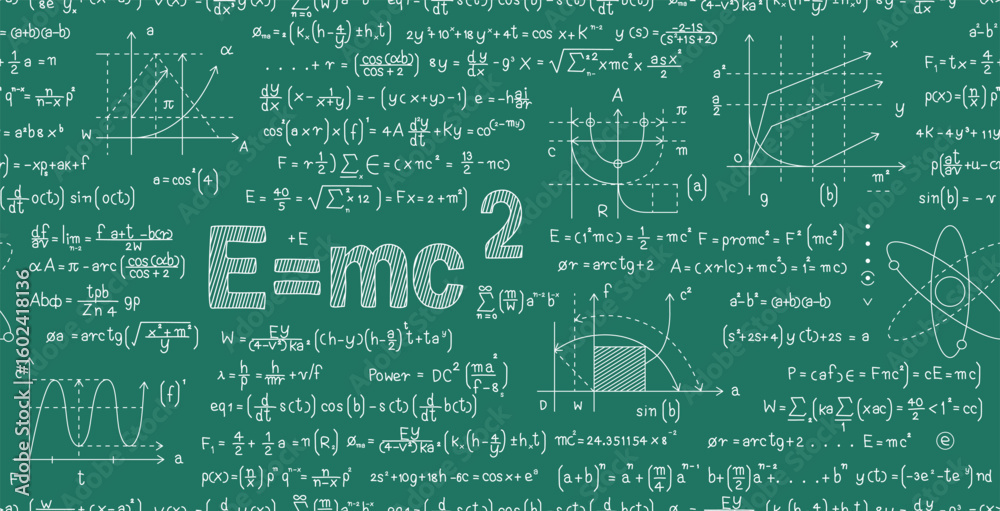Seamless scientific formula background on blackboard.