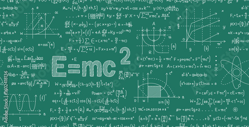 Seamless scientific formula background on blackboard.