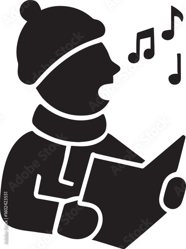 Winter Caroling Silhouette Icon – Singing Person with Scarf and Hat, Christmas Music, Festive Holiday Vector