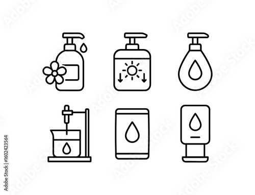 straight perfect out stroke icon mono icons style isolated sanitizer fragrance additive sanitizer UV sterilizer sanitizer gel polymer sanitizer viscosity tester sanitizer packaging