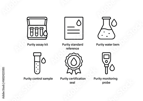 straight perfect out stroke icon mono icons style isolated purity assay kit purity standard reference purity water benchmark purity control sample purity certification seal purity