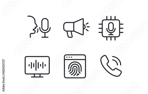 straight perfect out stroke icon mono icons style isolated voice recognition model voice amplifier module voice modulator circuit voice waveform analyzer voice print database voice call