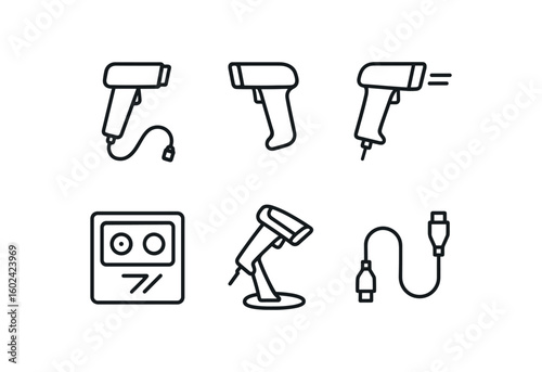 straight perfect out stroke icon mono icons style isolated barcode scanner wand cable barcode scanner trigger button barcode scanner aiming laser barcode scanner decode engine barcode