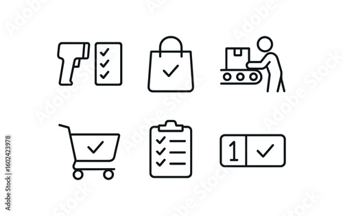 straight perfect out stroke icon mono icons style isolated picker selection scanner picker picklist sheet picker order tote picker conveyor belt zone picker picking cart picker pick to