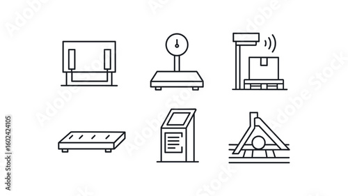 straight perfect out stroke icon mono icons style isolated receiving area dock bumpers receiving area scale platform receiving area pallet scanner receiving area weigh bridge receiving area