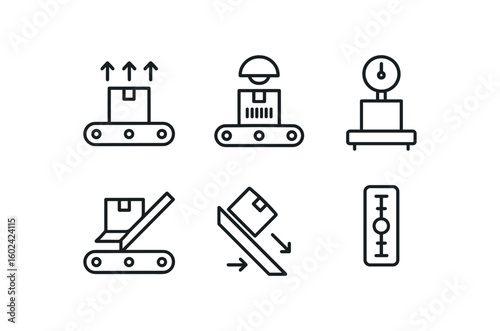 straight perfect out stroke icon mono icons style isolated sorting station conveyor belt aligner sorting station barcode validator sorting station weigh scale unit sorting station diverter
