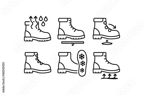 straight perfect out stroke icon mono icons style isolated work boots moisture wicking lining work boots puncture resistant plate work boots heel stabilizer work boots lacing hooks work