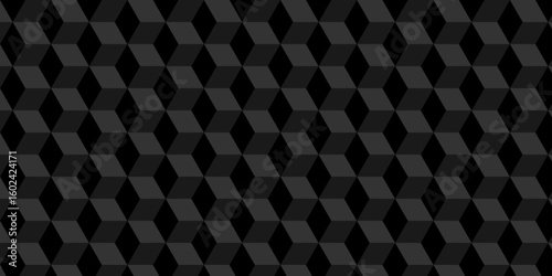 Black geometric cube creative concept triangle overlap square technology background. digital cubes fabric and wallpaper grid block texture background.	