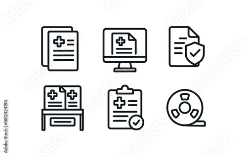 straight perfect out stroke icon mono icons style isolated filing patient records ledger filing patient records scan workstation filing patient records privacy seal filing patient records