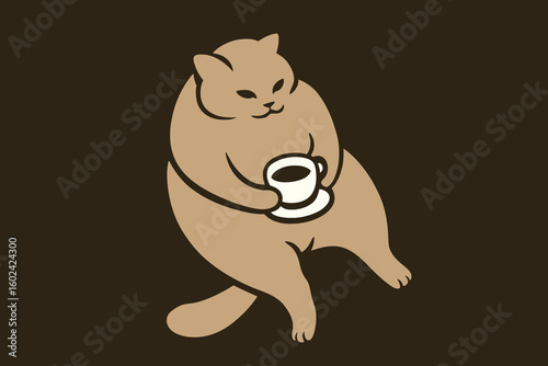 Cat holding coffee cup minimalist flat vector illustration