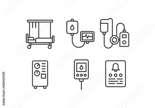 straight perfect out stroke icon mono icons style isolated intensive care unit bed isolation curtain intensive care unit arterial kit intensive care unit ECMO circuit intensive care unit
