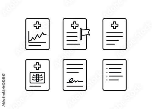 straight perfect out stroke icon mono icons style isolated medical chart lab results panel medical chart allergy flag medical chart progress note medical chart imaging section medical chart