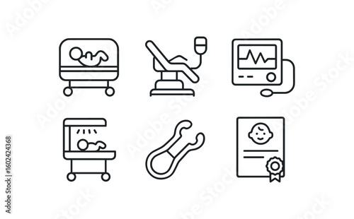 straight perfect out stroke icon mono icons style isolated hospital birth incubator bassinet hospital birth delivery bed hospital birth fetal monitor hospital birth newborn warmer hospital