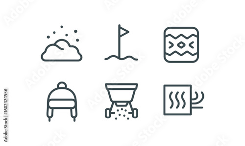 straight perfect out stroke icon mono icons style isolated winter snowdrift contour map winter ski pole marker winter snowmobile track winter earflap hat winter deicer spreader winter