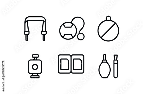 straight perfect out stroke icon mono icons style isolated photographer camera strap photographer lens cap keeper photographer reflector photographer tripod mount photographer memory card