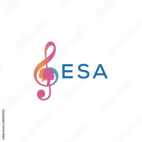 ESA “Creative music logo with human silhouettes and treble clef in gradient colors, ESA Later Logo, modern artistic design isolated on white background”
