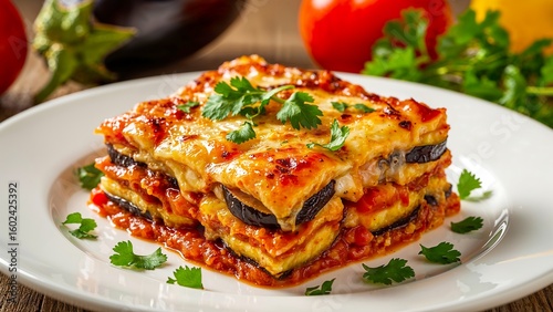 Layered Eggplant and Carrot Millefeuille – Gourmet Vegetable Dish Served on Minimalist White Plate