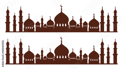Islamic mosque architecture silhouette with domes and minarets