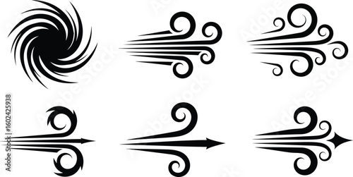Vector art of stylized wind icons depicting airflow and weather patterns